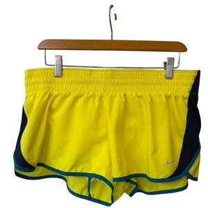 Nike Dri-FIT Athletic Running Shorts Yellow Blue Trim Performance Workout XL‎